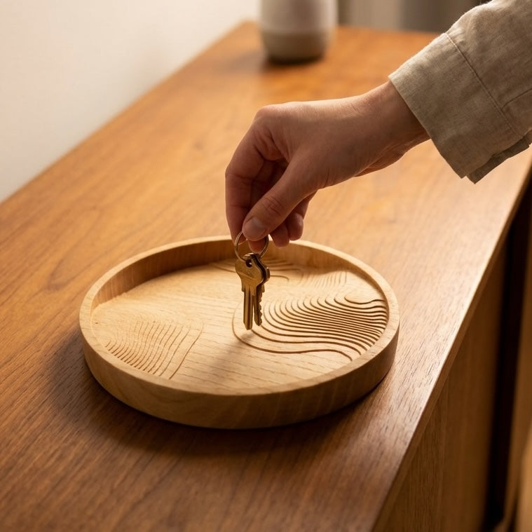 Runde Eschenholz-Ablage – Ordnung für Schlüssel & Alltag